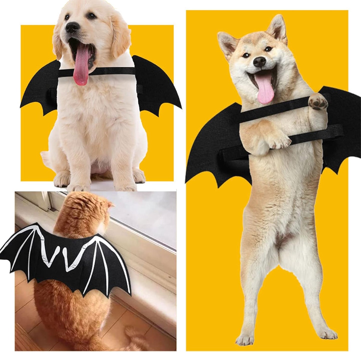 Dog Halloween Costumes, Cool Luminous Skeleton Bone Bat Wings Cosplay Cat Pets Costumes Dress up Apparel Accessories for Kitten Puppies, S
