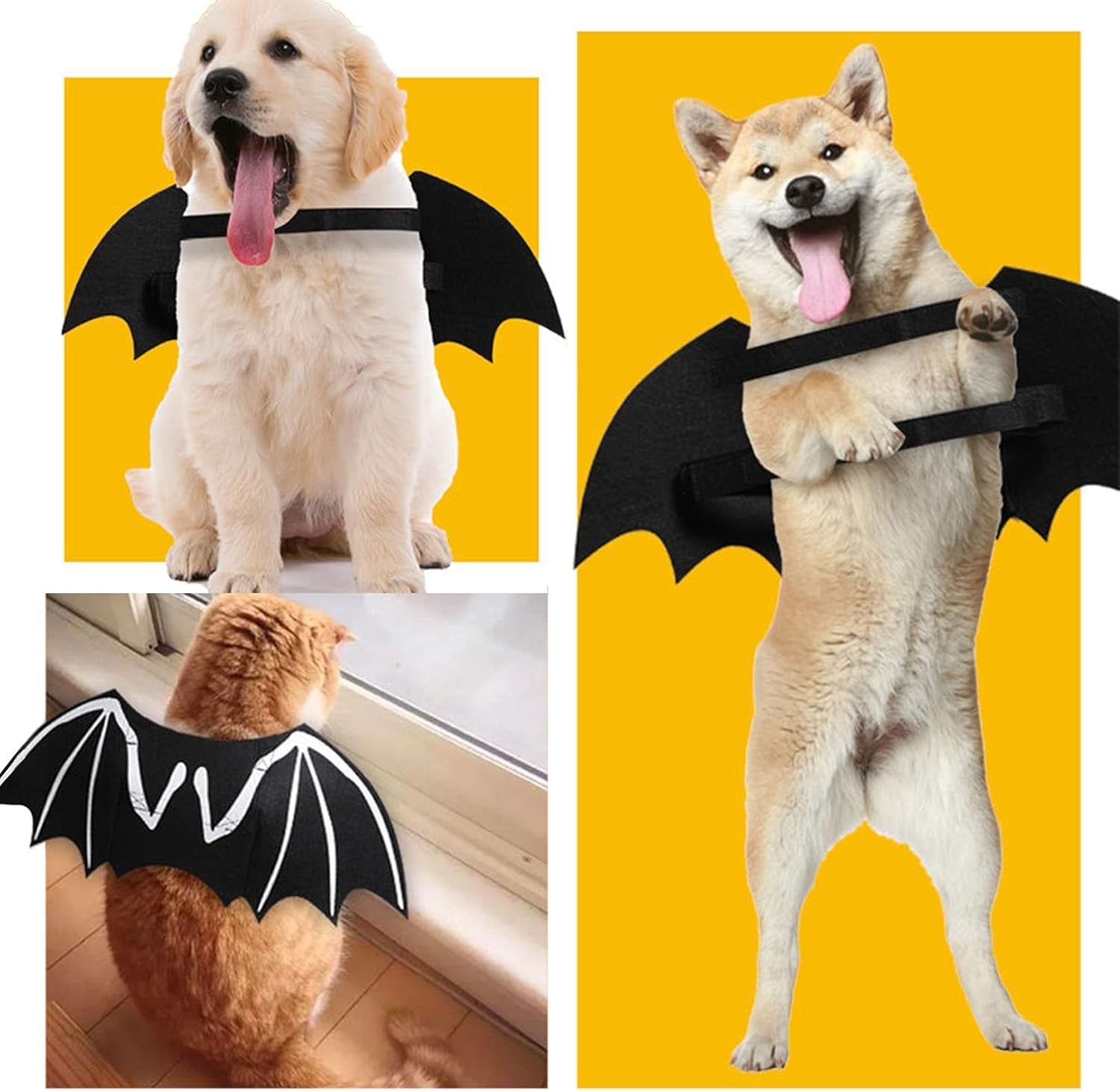 Dog Halloween Costumes, Cool Luminous Skeleton Bone Bat Wings Cosplay Cat Pets Costumes Dress up Apparel Accessories for Kitten Puppies, S