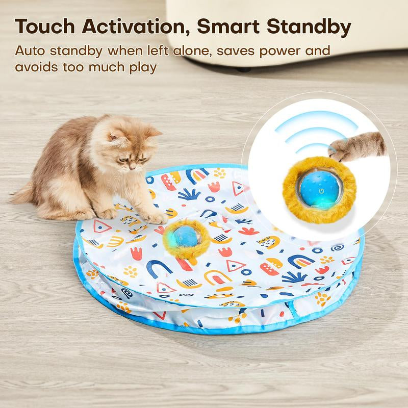 Potaroma Interactive Cat Toys, Fast Rolling Ball in Play Mat, Motion Activated Automatic Moving Ball Hide and Seek Game for Indoor Exercise Kicker, 28 Inch Play Mat