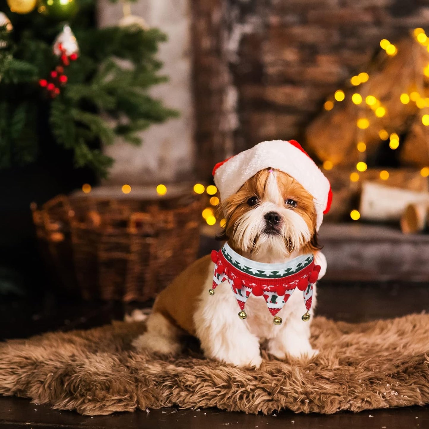 Christmas Dog Collar with Bells,Holiday Dog&Cat Knitted Jingle Dress,Pet Costume Bandana Scarf for Puppy Kitty (S)