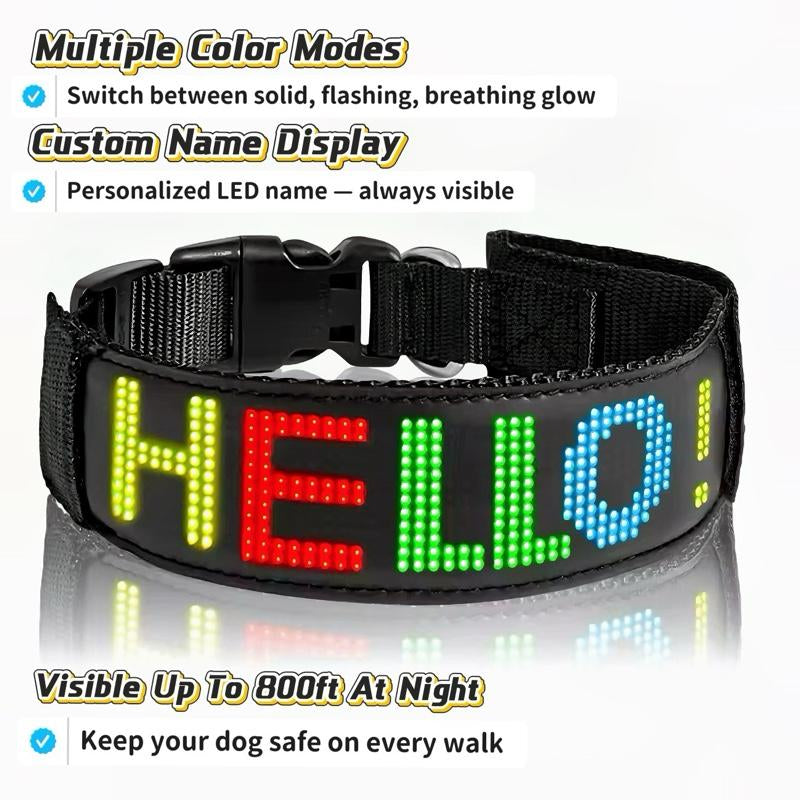 DOGDISPLAY Custom LED Dog Collar - Personalize Messages for Clear Communication & Instant Presence - Ideal for Dog Parks & Night Walks