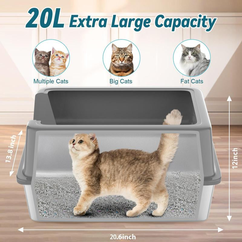 Anyask XL Cat Litter Box Stainless Steel with Lid, Automatic Cat Feeder Litter Box, 2 Models, High Wall Sides Enclosure, Non-Sticky, Anti-Leakage, Easy Cleaning