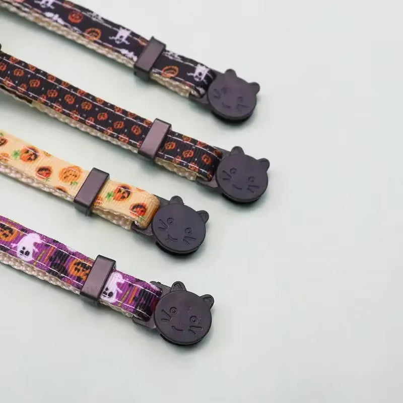 Puppy Kitten Necklace Adjustable Safety Buckle Strap Chihuahua Bow Tie Pet Supplies Happy Halloween Cat Collar with Bell Bowknot