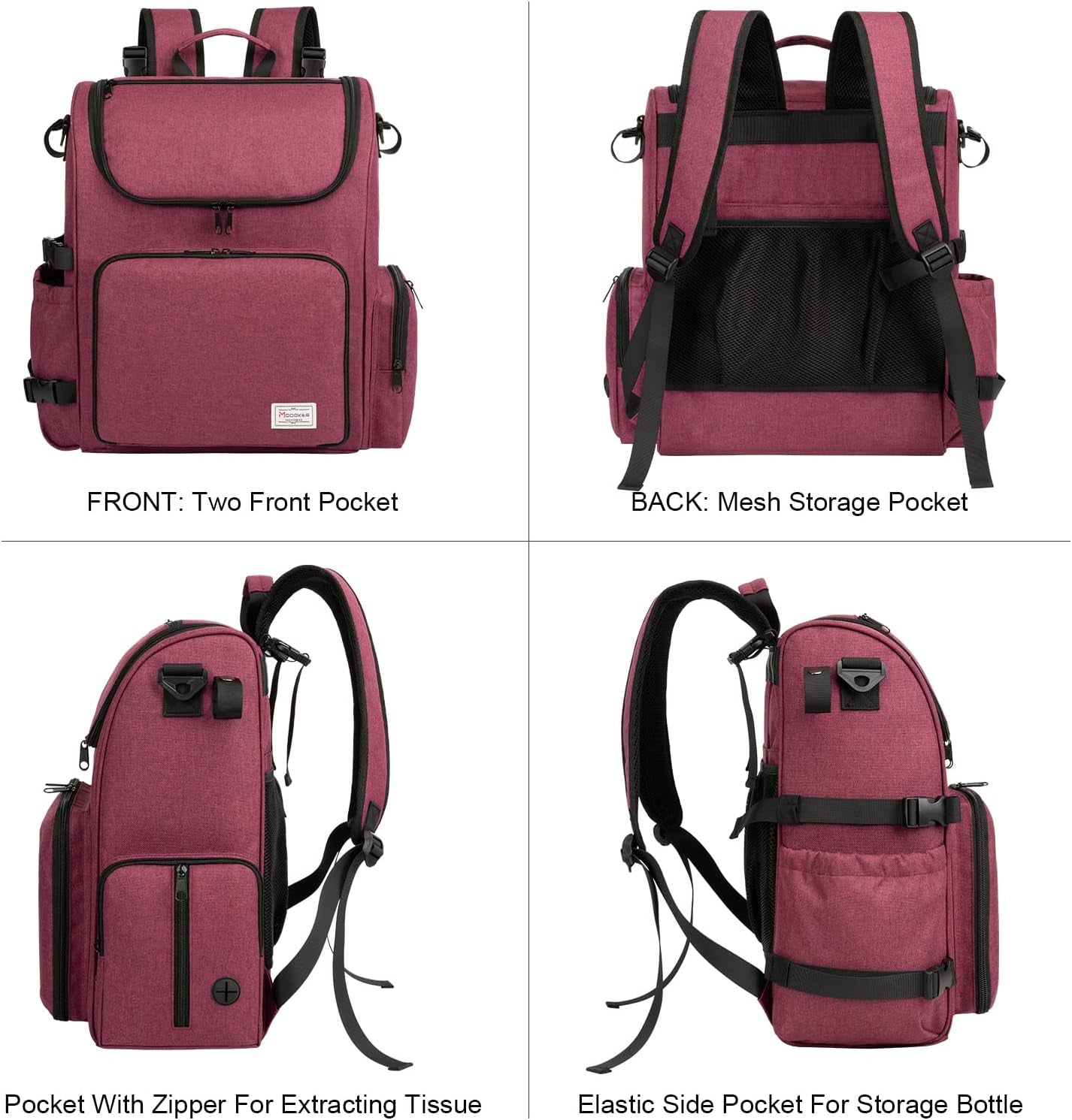 Dog Travel Bag Backpack, Airline Approved Pet Accessories Organizer for Dog and Cat with Shoulder Strap, 2 Dog Food Storage Containers, 2 Collapsible Dog Bowls,1 Pet Mat, Rose Red