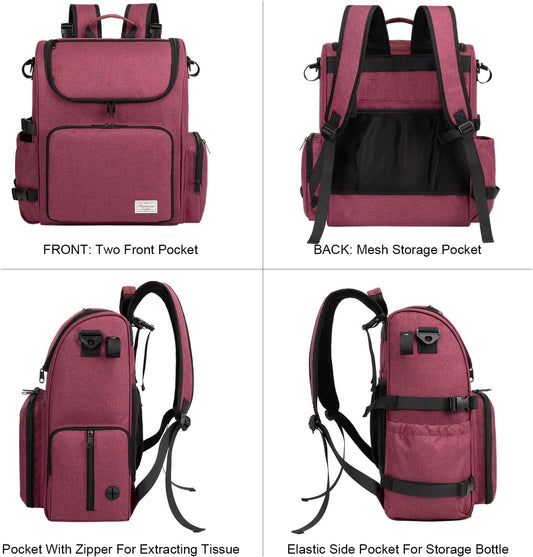 Dog Travel Bag Backpack, Airline Approved Pet Accessories Organizer for Dog and Cat with Shoulder Strap, 2 Dog Food Storage Containers, 2 Collapsible Dog Bowls,1 Pet Mat, Rose Red