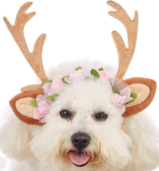 Pet Christmas Costume Hat Merry Christmas Dog Antlers Headbands Elastic Band Adjustable Reindeer Cap Hair Headwear Deer Accessories (Medium)