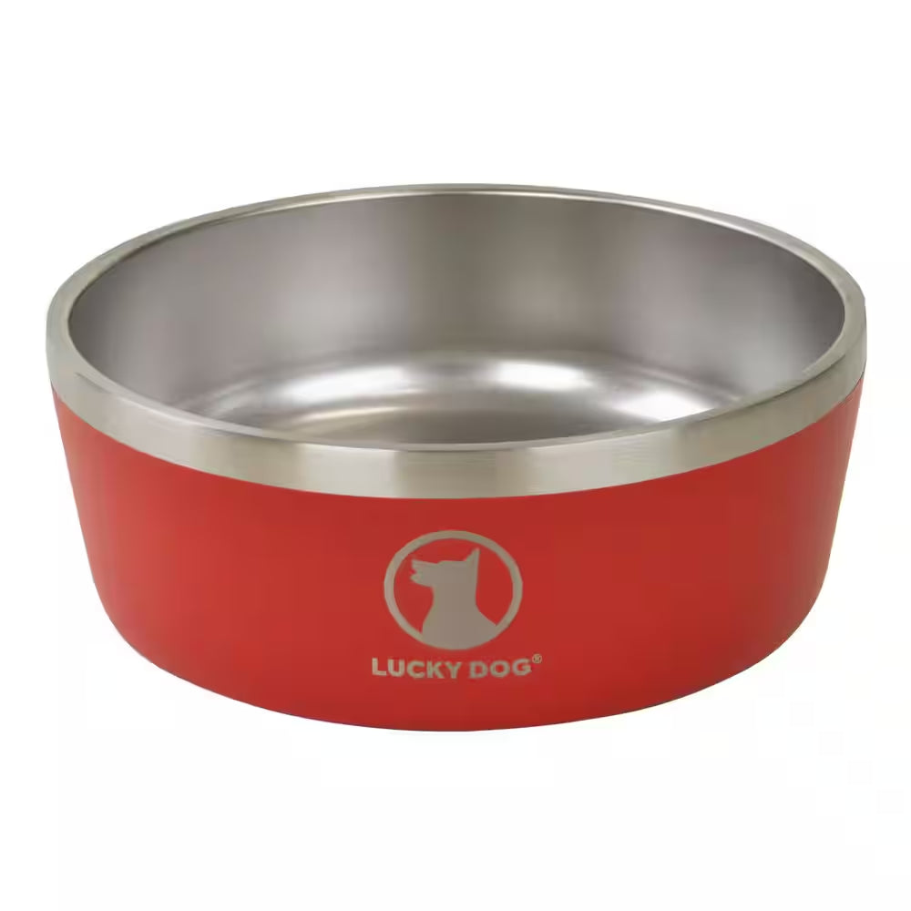 INDULGE 40 Oz. 5 Cup Double Wall Stainless Steel Dog Bowl to Non Slip to Lifetime Warranty in Red