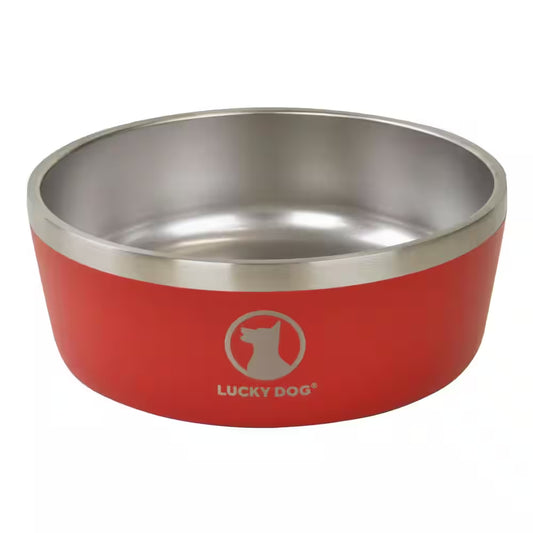 INDULGE 40 Oz. 5 Cup Double Wall Stainless Steel Dog Bowl to Non Slip to Lifetime Warranty in Red