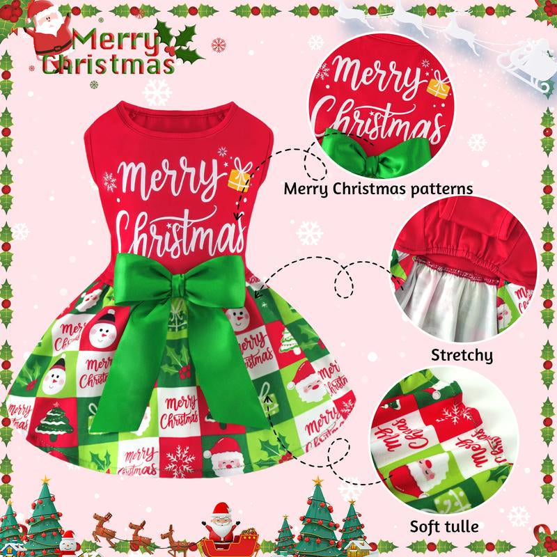 XPUDAC Christmas Dog Dress for Small & Medium Pets with Snowman Print Festive Holiday Costume Easy to Wear for Parties Pet Lightweight Clothes