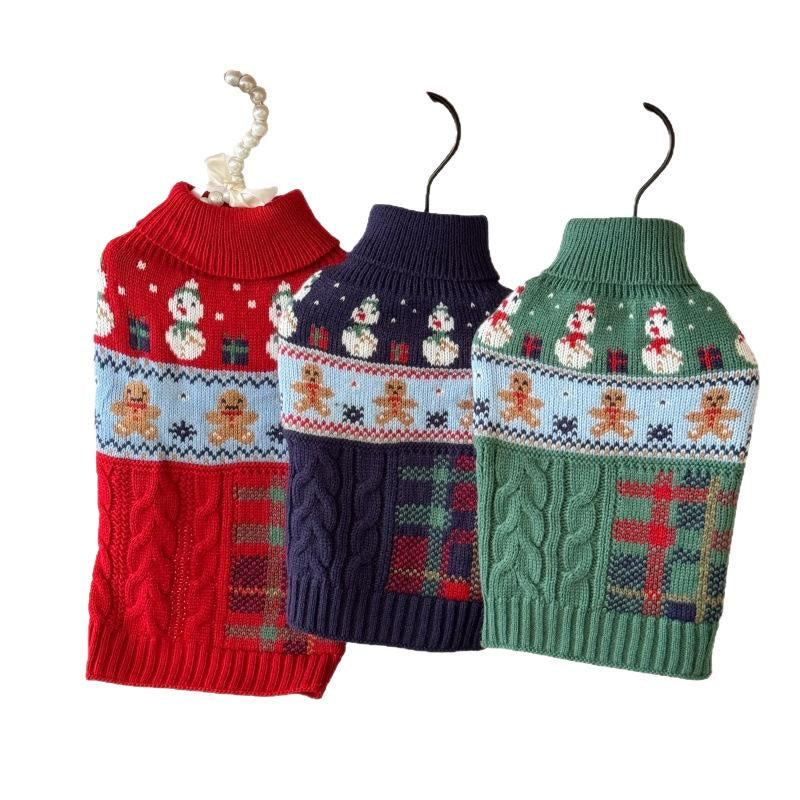 Snowman Gingerbread Man Pet Sweater Small Dog Clothes Small Dog Cat Autumn and Winter Festival Supplies Christmas
